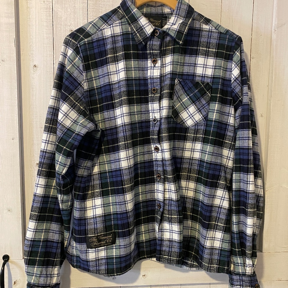 Vermont Flannel Company XL Blue White Plaid Button Up Shirt
